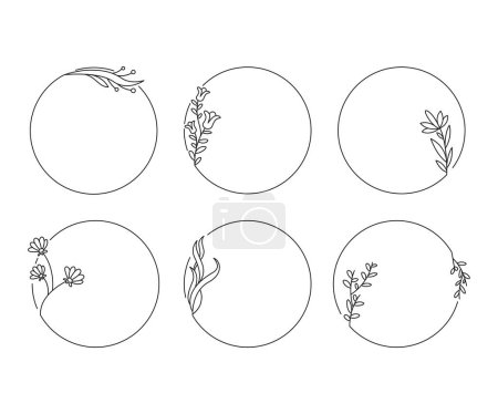 Téléchargez les illustrations : Illustration de cadre de feuille et de plante circulaire - en licence libre de droit