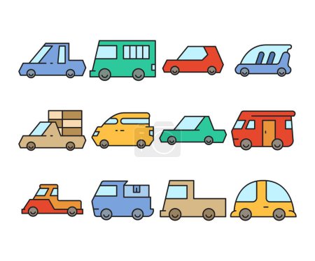 Téléchargez les illustrations : Voiture et véhicule icônes ensemble - en licence libre de droit