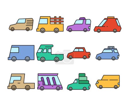 Téléchargez les illustrations : Voiture et véhicule icônes ensemble - en licence libre de droit
