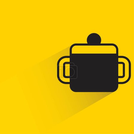 Téléchargez les illustrations : Icône de casserole avec ombre sur fond jaune - en licence libre de droit