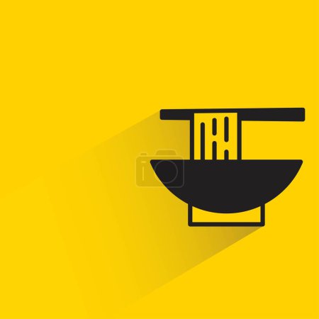 Téléchargez les illustrations : Bol à nouilles avec ombre sur fond jaune - en licence libre de droit