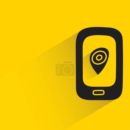 Ilustración de GPS móvil con sombra sobre fondo amarillo - Imagen libre de derechos