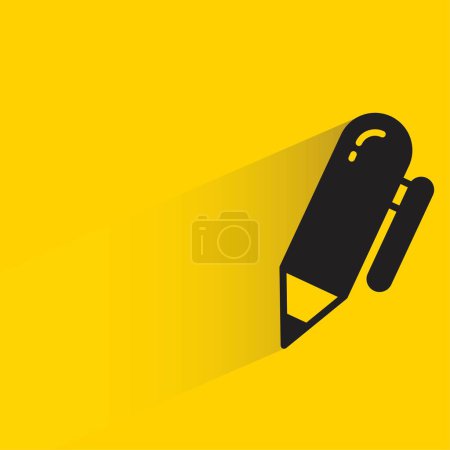 Téléchargez les illustrations : Icône stylo avec ombre sur fond jaune - en licence libre de droit