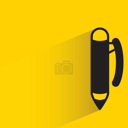 Ilustración de Pluma y lápiz con sombra sobre fondo amarillo - Imagen libre de derechos