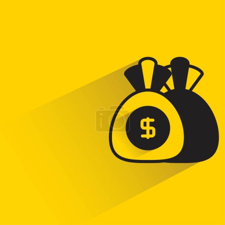 Téléchargez les illustrations : Sac dollar avec ombre sur fond jaune - en licence libre de droit