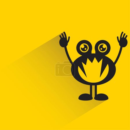 Ilustración de Personaje monstruo divertido con sombra sobre fondo amarillo - Imagen libre de derechos