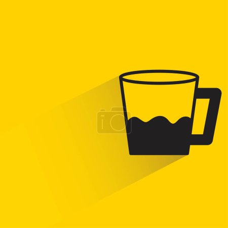 Illustration for Coffee cup icon with shadow on yellow background - Royalty Free Image