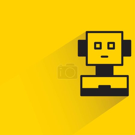 Ilustración de Lindo robot con sombra sobre fondo amarillo - Imagen libre de derechos
