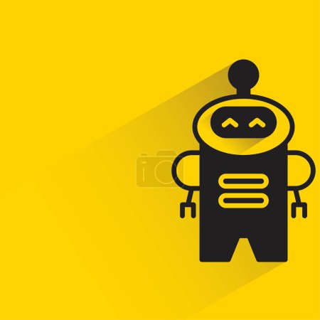 Ilustración de Lindo robot con sombra sobre fondo amarillo - Imagen libre de derechos