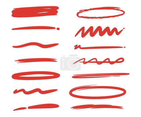 red hand drawn underline markers, brush line
