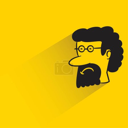 Illustration for Beard man avatar with shadow on yellow background - Royalty Free Image