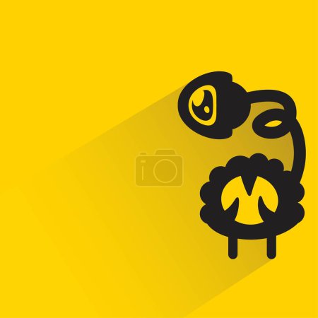 Téléchargez les illustrations : Icône monstre dessin animé avec ombre sur fond jaune - en licence libre de droit