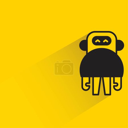Téléchargez les illustrations : Robot mignon avec ombre sur fond jaune - en licence libre de droit