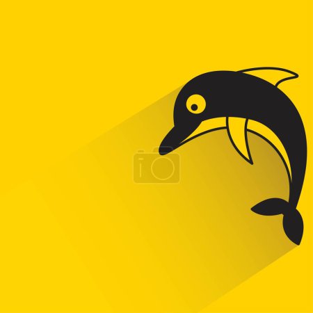 Ilustración de Delfín con sombra sobre fondo amarillo - Imagen libre de derechos