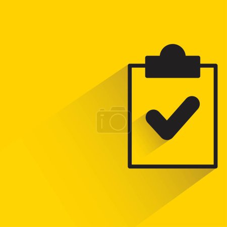 Illustration for Check mark clipboard with shadow on yellow background - Royalty Free Image