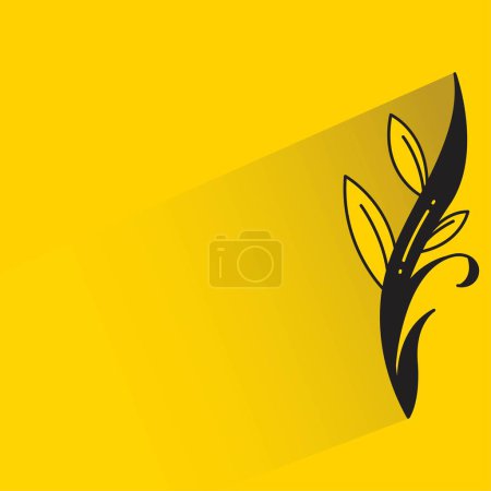 Téléchargez les illustrations : Fleur et feuilles avec ombre sur fond jaune - en licence libre de droit