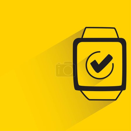 Illustration for Smartwatch and check mark with shadow on yellow background - Royalty Free Image
