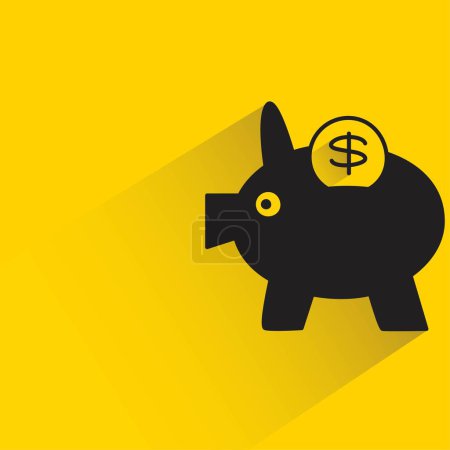 Illustration for Piggy bank with shadow on yellow background - Royalty Free Image