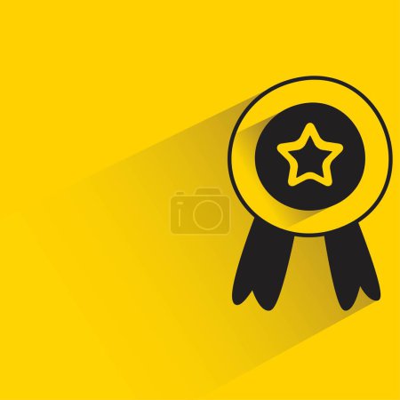 Téléchargez les illustrations : Médaille étoile avec ombre sur fond jaune - en licence libre de droit