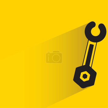 Téléchargez les illustrations : Outil clé à molette avec ombre sur fond jaune - en licence libre de droit