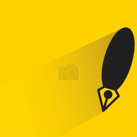Téléchargez les illustrations : Stylo plume icône avec ombre sur fond jaune - en licence libre de droit