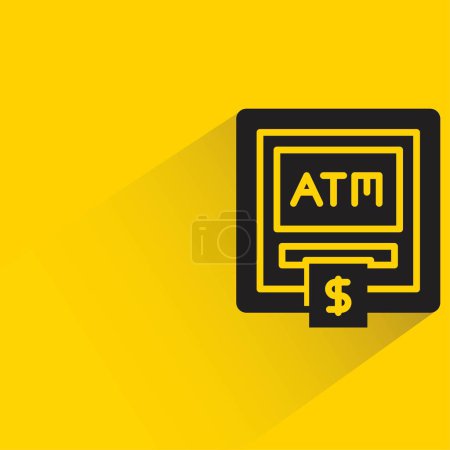 Téléchargez les illustrations : Icône ATM avec ombre sur fond jaune - en licence libre de droit
