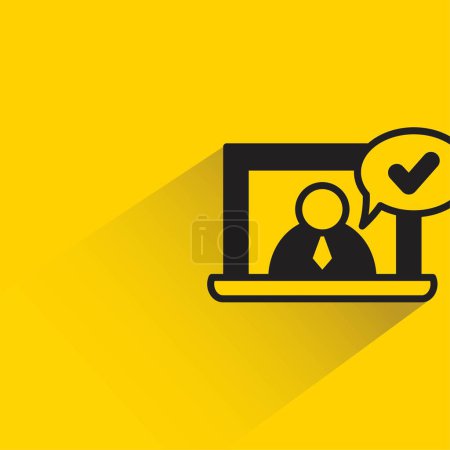 Illustration for Online meeting and check mark with shadow on yellow background - Royalty Free Image