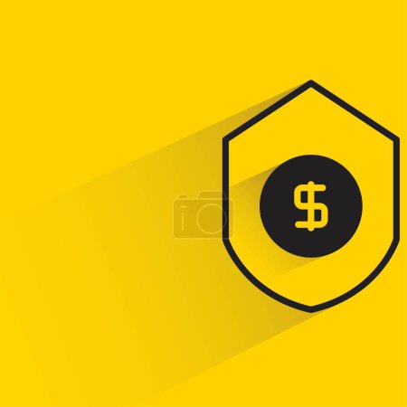 Ilustración de Dólar icono escudo con sombra sobre fondo amarillo - Imagen libre de derechos