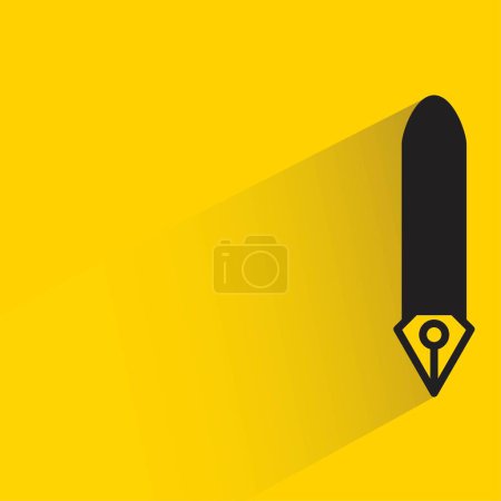 Téléchargez les illustrations : Stylo plume icône avec ombre sur fond jaune - en licence libre de droit
