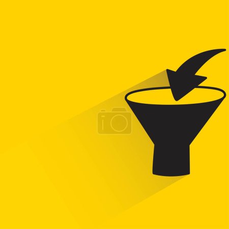 Téléchargez les illustrations : Entonnoir et flèche avec ombre sur fond jaune - en licence libre de droit