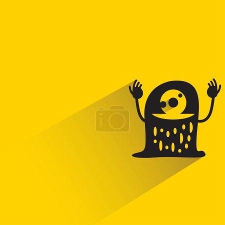 lustige Monster-Figur mit Schatten auf gelbem Hintergrund