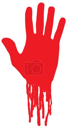 Illustration for Human hand with drips and drops of blood. Vector banner on the theme of occultism or alchemy with open palm - Royalty Free Image