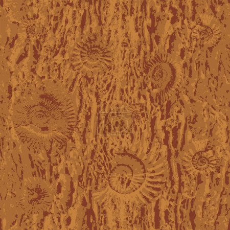 Ilustración de Vector de fondo de patrón sin costura con textura de piedra de mar con impresiones de conchas de conchas de amonita antiguas. Adecuado para el diseño de papel pintado, papel de embalaje, tela - Imagen libre de derechos