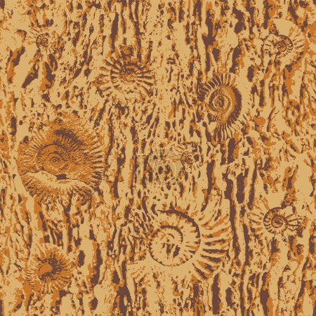 Ilustración de Vector de fondo de patrón sin costura con textura de piedra de mar con impresiones de conchas de conchas de amonita antiguas. Adecuado para el diseño de papel pintado, papel de embalaje, tela - Imagen libre de derechos
