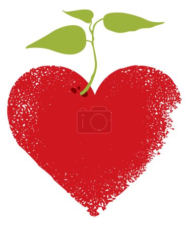 Illustration for Vector banner with sign red heart and sprout with leaves. Abstract hand-drawn illustration on the theme of love, art. Suitable for poster, tattoo, T-shirt design - Royalty Free Image