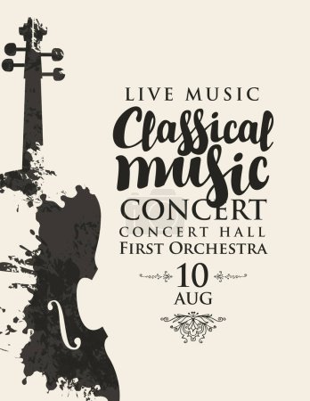 Illustration for Poster of a classical music concert. Vector banner, flyer, invitation, ticket or advertising banner with abstract violin in the form of bright spots of paint - Royalty Free Image
