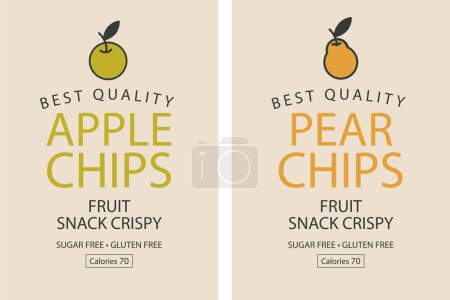 Illustration for Set vector label packaging for apple and pear chips with sign of apple and pear - Royalty Free Image