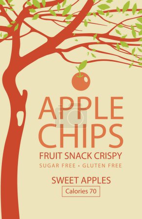 Illustration for Vector label banner packaging for apple chips with drawing tree apple - Royalty Free Image