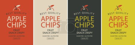 Illustration for Set vector label packaging for apple chips with sign of apple - Royalty Free Image