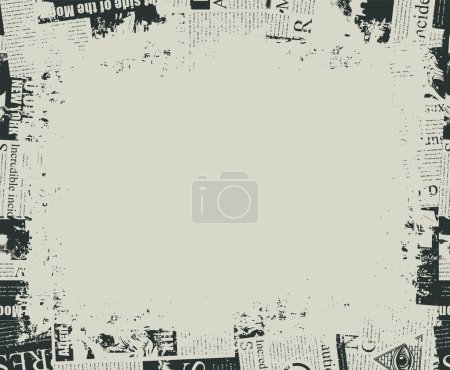 Illustration for Abstract frame background with a chaotic layering of newspaper text, illustrations, headlines and a place for an inscription on a light background. Creative vector background in grunge style. - Royalty Free Image