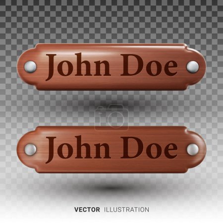 Illustration for Realistic vector wooden nameplates in different lighting isolated on transparent background. 3D vector illustration - Royalty Free Image