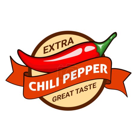 Illustration for Red hot chili pepper pod, badge or logo design. Extra spiciness level. Vector illustration - Royalty Free Image