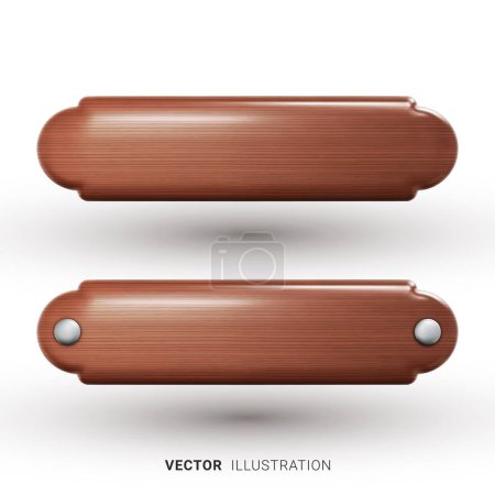 Illustration for Wooden nameplates set with realistic wood grain. 3d vector illustration on a white background - Royalty Free Image