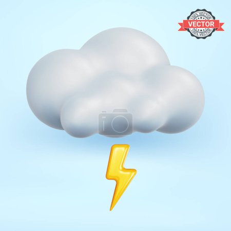 Téléchargez les illustrations : Nuage d'orage ou de tempête nuage et la foudre contre le ciel bleu. Icône vectorielle 3D réaliste - en licence libre de droit