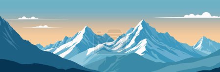 Illustration for Beautiful mountain landscape, panorama of snow-covered mountains on the background of clear sky. Vector illustration - Royalty Free Image