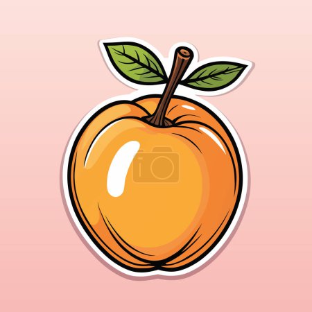 Juicy and ripe apricot. Color vector illustration in cartoon style on soft pink background