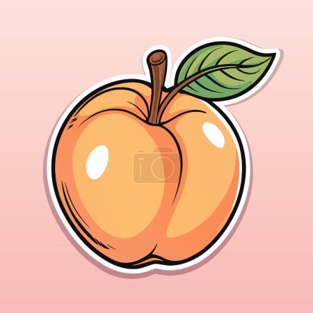 Saftiger und reifer Pfirsich. Farbvektorillustration im Cartoon-Stil auf sanftem rosa Hintergrund