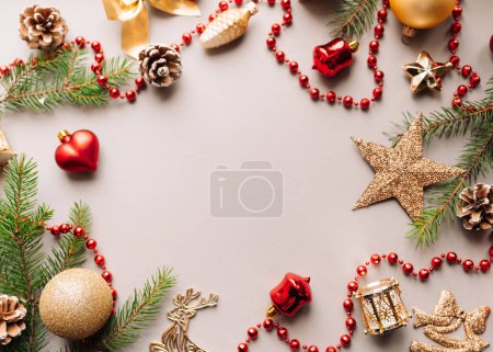 Photo for Christmas wreath with bright shiny decorations on background - Royalty Free Image