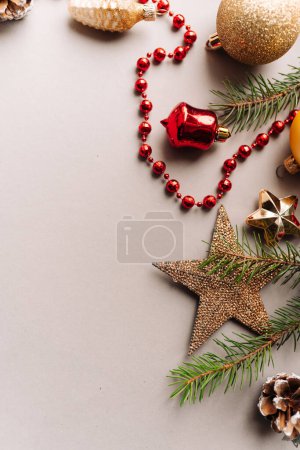 Photo for Christmas wreath with bright shiny decorations on background - Royalty Free Image