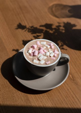Photo for Cropped view of cup of cocoa with marshmallows, top view.Delicious Hot Chocolate in Mugs - Royalty Free Image